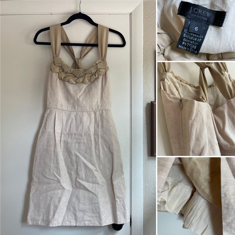 J Crew Collection linen tan and gold dress